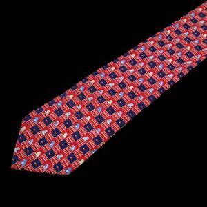 Tommy Hilfiger Vintage Silk Tie Dog Puppy Doghouse Red Blue Novelty Men’s 3.75"
